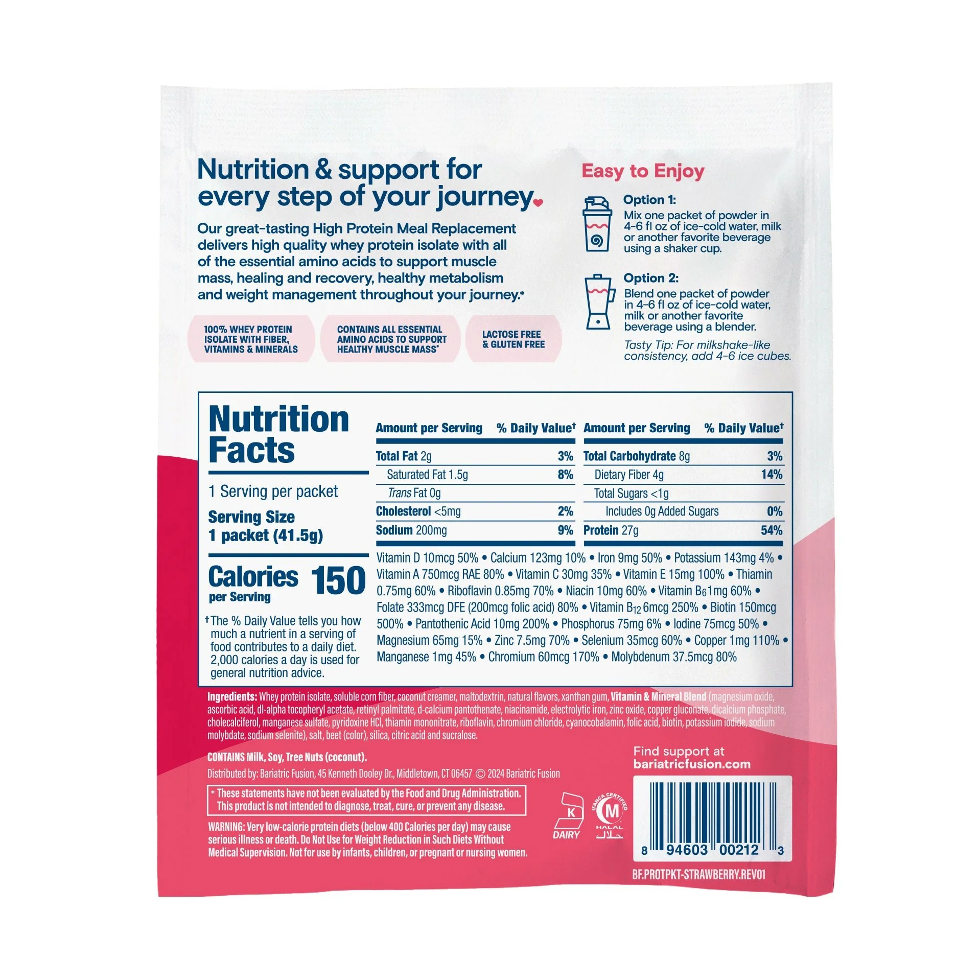 Strawberry High Protein Meal Replacement - Single Serve Packet - Image 3